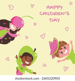 Vector illustration. Children's day celebration banner with adorable kids. Cartoon happy children. November 20, June 1