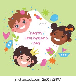 Vector illustration. Children's day celebration banner with adorable kids. Cartoon happy children. November 20, June 1