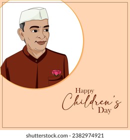 Vector illustration childrens day of India celebration on 14th november kids with tricolor baloon and teacher chaha Jawaharlal nehru Jayanti