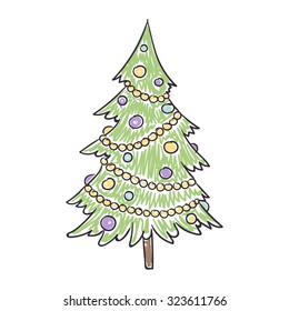 Vector Illustration of a Children's Drawing of a Christmas Tree