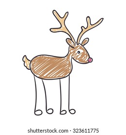 Vector Illustration of a Children's Drawing of a Christmas Reindeer