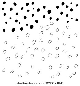 Vector illustration. Children's drawing. Spotted black and white background. Geometric abstract pattern from hand-drawn circles. Filled and linear spots.
