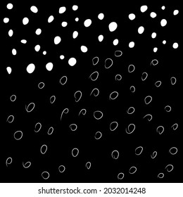 Ilustración vectorial. Dibujo infantil. Fondo blanco y negro visto. Patrón geométrico abstracto a partir de círculos dibujados a mano. Manchas llenas y lineales.