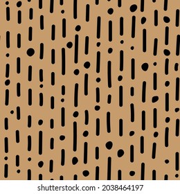 Vector illustration. Children's drawing. Spotted black and beige background. Striped background. Geometric abstract pattern of hand-drawn shapes. Round and linear organic shapes.