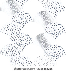 Vector illustration. Children's drawing. Spotted white and blue background. Geometric abstract pattern of hand-drawn shapes. Filled and linear organic forms.