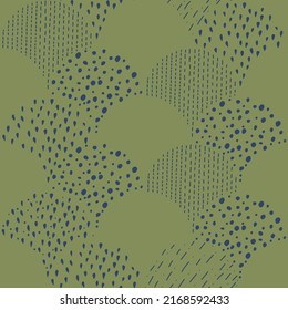 Ilustración vectorial. Dibujo infantil. Fondo verde y azul visto. Patrón geométrico abstracto de formas dibujadas a mano. Formas orgánicas llenas y lineales.
