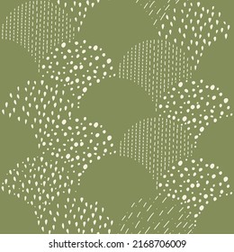 Ilustración vectorial. Dibujo infantil. El fondo verde visto y el sitio. Patrón geométrico abstracto de formas dibujadas a mano. Formas orgánicas llenas y lineales.