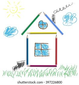 Vector illustration of children's drawings.