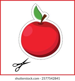 Vector illustration of a children's educational card with fruits. Paper cutting training for children.