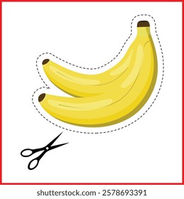 Vector illustration of a children's educational card with fruits. Paper cutting training for children.