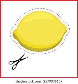 Vector illustration of a children's educational card with fruits. Paper cutting training for children.