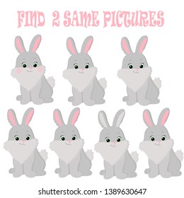 
Vector illustration, children's game. Find 2 differences. rabbit