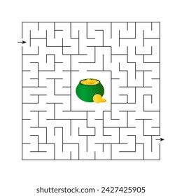 Vector illustration. Children's game maze for St. Patrick's Day. Find the right path to the pot of coins.