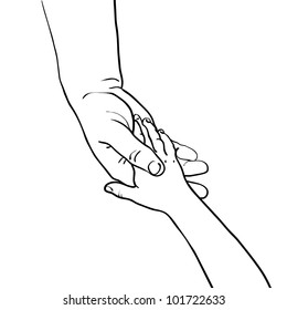 Vector illustration of children's hand in the hand of an adult