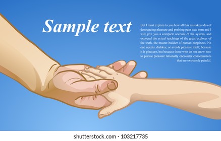 Vector illustration of children's hand in the hand of an adult