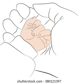 Vector illustration of children's hand in the hand of an adult.