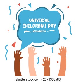 Vector illustration, children's hands with different skin tones, as universal children's day banner or poster.