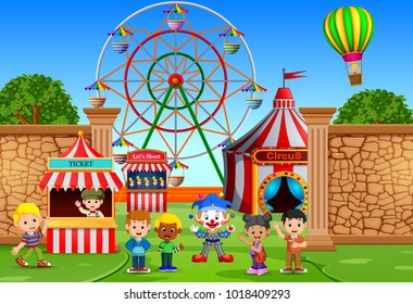 vector illustration of Childrens having fun in amusement park