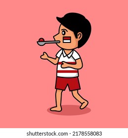 Vector illustration of children's marbles running competition in the context of Indonesia's independence day
