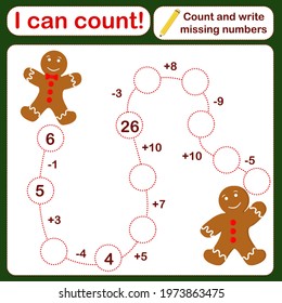 vector illustration of a children's math game on the topic I can count. Mathematical examples for addition and subtraction in the form of a game