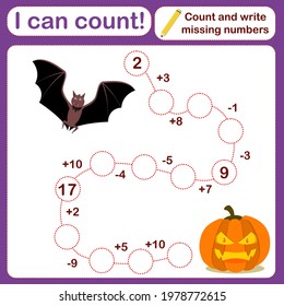 vector illustration of a children's math game on the topic I can count. Mathematical examples for addition and subtraction in the form of a game