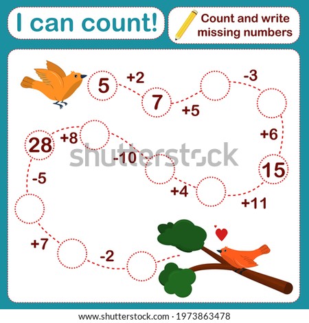 vector illustration of a children's math game on the topic I can count. Mathematical examples for addition and subtraction in the form of a game