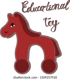 
vector illustration. children's on horseback wheels. stroke inscription educational toy isolated on white background logo advertisement poster store print product packaging