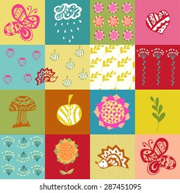 Vector illustration from children's pictures and patterns. Scrapbooking.It can be used as a seamless pattern, wrapping paper, wallpaper in baby room, background.