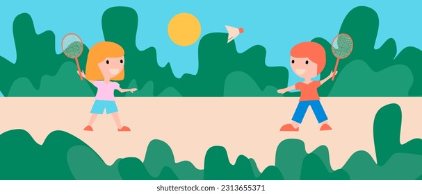Ilustración vectorial del juego infantil afuera, deporte estilo de vida infantil. Niño feliz