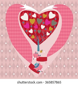 Vector illustration  for a children's postcards, t-shirts or sketchbooks  on Valentine's Day with foxes in love