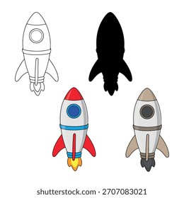 Ilustração vetorial de um brinquedo de foguete infantil em várias aparências