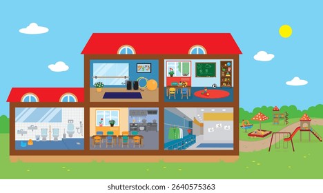 Vector illustration of a children's room in flat style. Vector illustration.