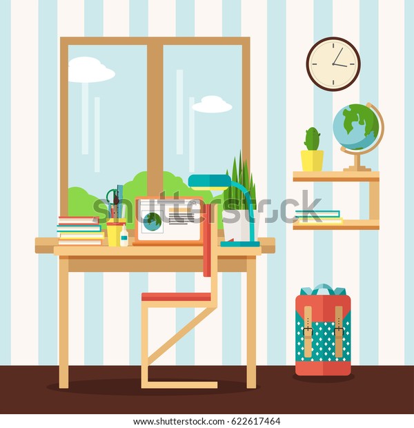 Vector Illustration Childrens Room Interior Desk Stock Vector (Royalty ...