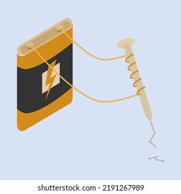 Vector illustration of children's science experiment of electromagnet