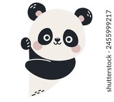 Vector illustration in children's style. Cute panda looking out from behind a banner, in Scandinavian style 