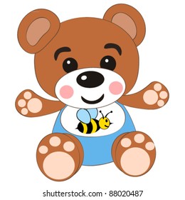 Vector illustration a children's toy bear isolated on a white background