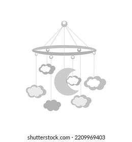 Vector Illustration Of Children's Toy, Decoration For The Crib Of A Newborn Baby. Mobile  With Pendants Of The Moon And Clouds.