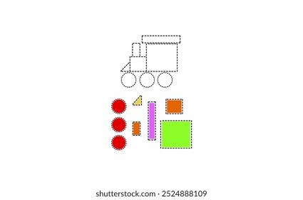 Ilustración vectorial de un tren de niños con piezas de rompecabezas de colores