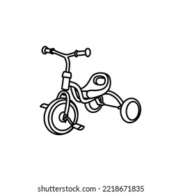 Vector illustration of a children's tricycle. Children's vehicle. Bicycle, transport, active games. Family walk in the park. Bicycle linear illustration.