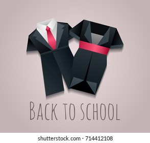 Vector illustration of children's uniforms for school. Figures of origami paper. Back to school.