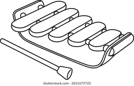 Vector illustration of a children's xylophone in a minimalist black outline style.