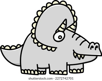 Vector illustration of a child's drawing of a dinosaur. Triceratops dinosaur. Prehistoric animal.