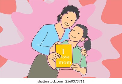 Vector illustration of a child's expression of love for his mother. Nice for a Mother's Day greeting card.