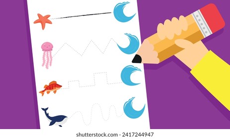 Vector illustration of a childs hand drawing a chart with a pencil