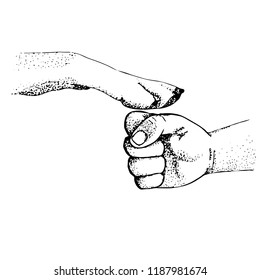 Vector illustration of a child's hand and paw best friend human dog