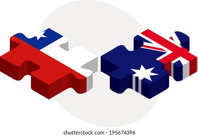 Vector illustration of Chile and Australia Flags in puzzle isolated on white background