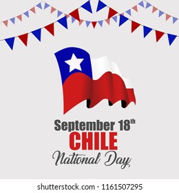 Vector illustration of Chile flag with September 18th Chile International Day text and garland