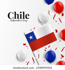 Vector Illustration of Chile Independence Day. Background with balloons, flags
