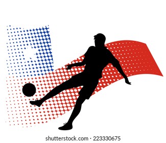 vector illustration of chile soccer player silhouette against national flag isolated on white