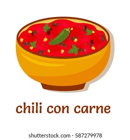 vector illustration of a chili cin carne dish on isolated background